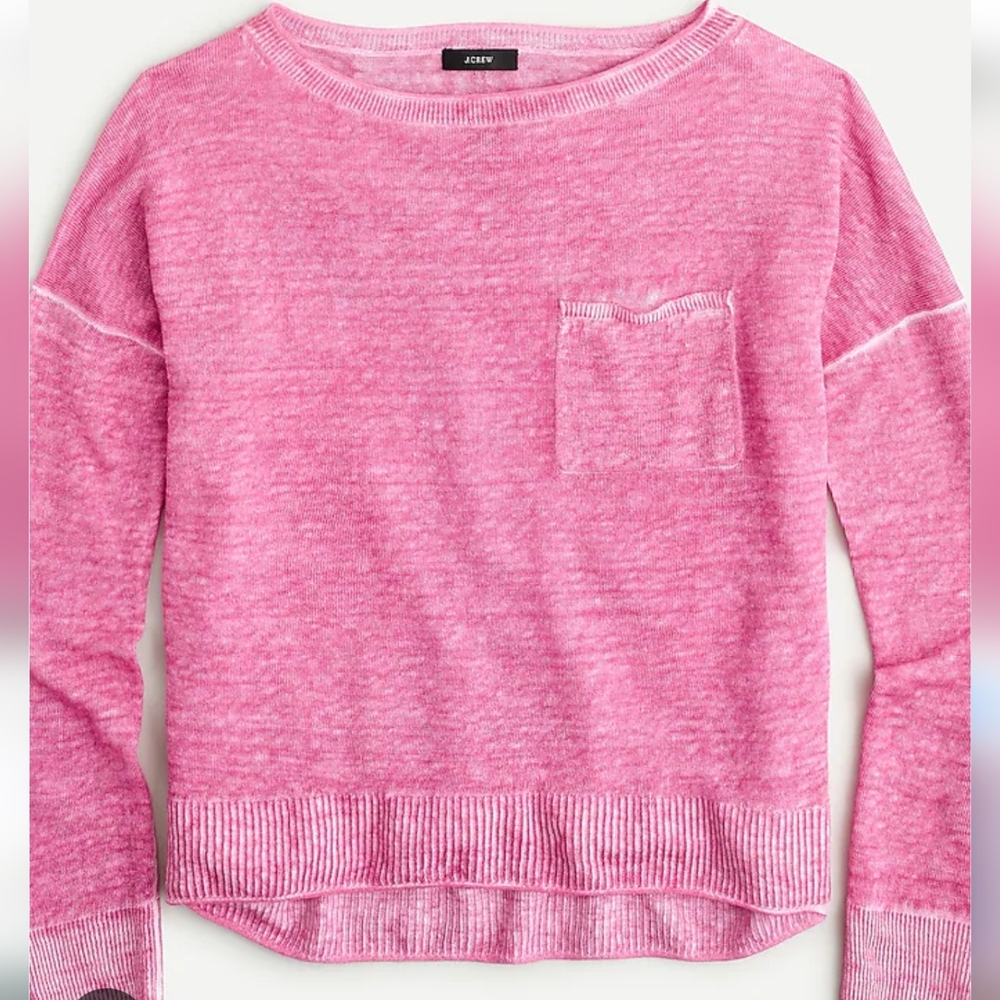 J. Crew 100% Linen Knit Lightweight Sweater, "Washed" Pink, Relaxed, Med. EUC